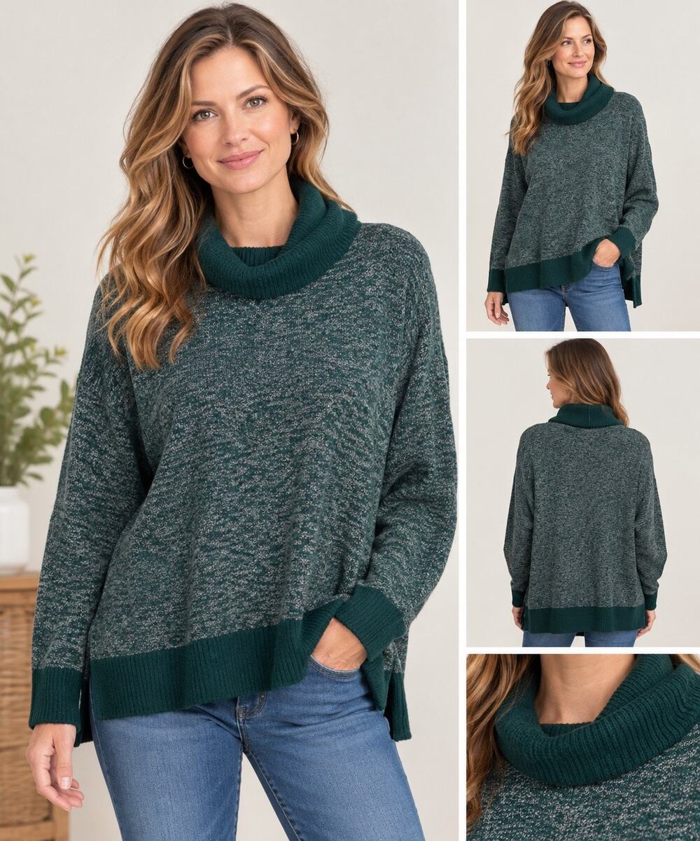 L.L. Bean Signature Sweater Turtleneck Cotton Linen Womens Size Large